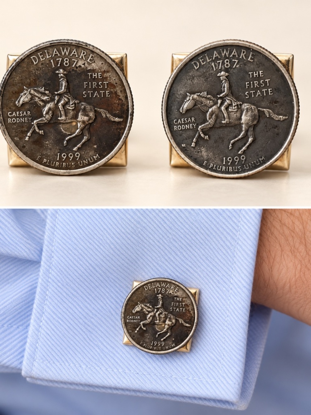 One-of-a-Kind Delaware State Quarter Cufflinks | SWANK Backs